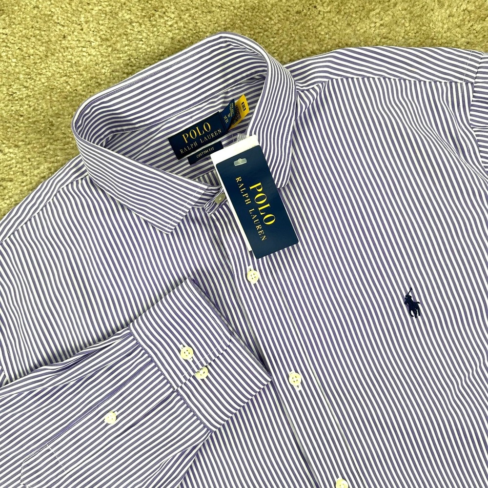 Polo Ralph Lauren mens Shirt XL Poplin Striped Custom Fit Button Up purple